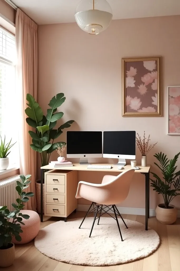 Easy-to-Style Dual Monitor Soft-Toned Workspace Ideas for Cozy Luxury