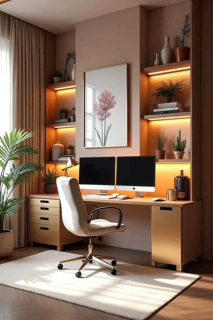 Game-Changing Dual Monitor Soft-Toned Workspace Ideas for Modern Women