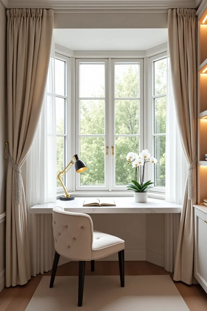 Game-Changing Feminine Tiny Office Space Ideas with Bay Window Views
