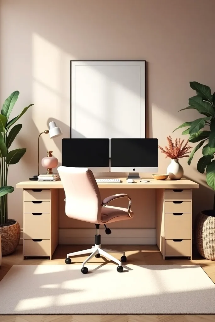 Minimalist Dual Monitor Soft-Toned Workspace Ideas You’ll Love