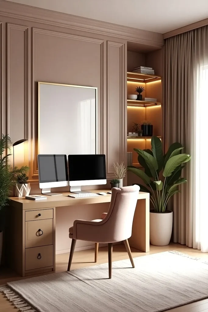 Obsessed With These Dual Monitor Soft-Toned Workspace Ideas