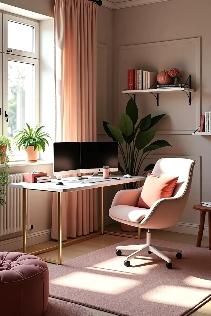 Trendy Dual Monitor Soft-Toned Workspace Ideas for Chic Productivity