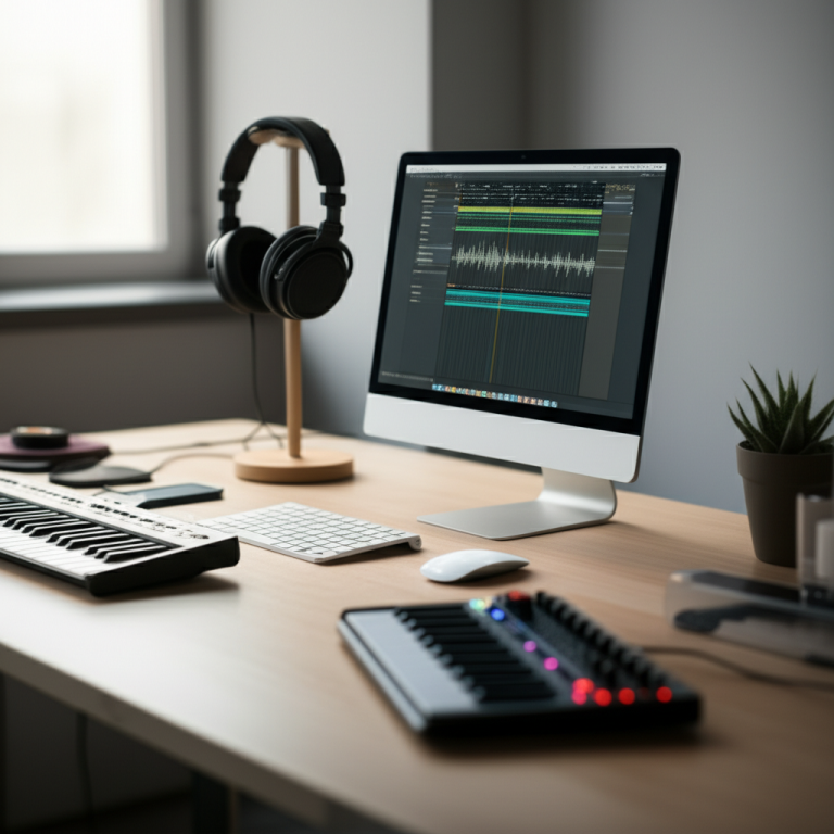 Minimalist Music Studio Desk: Essential Genius Setup
