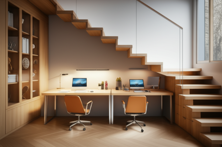 Two Person Office Under Staircase: Essential Genius